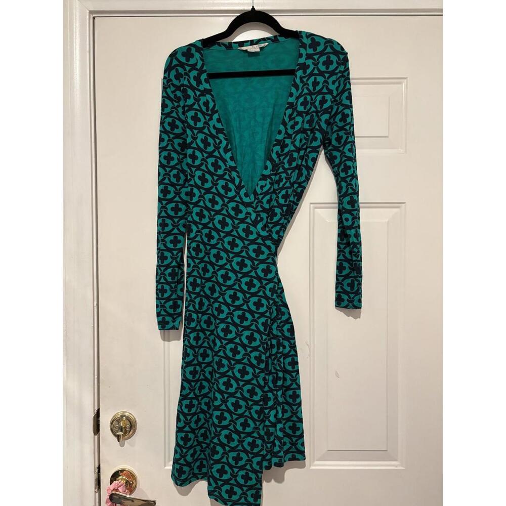 Women's sz 8 Boden green stretch wrap around dress #883
